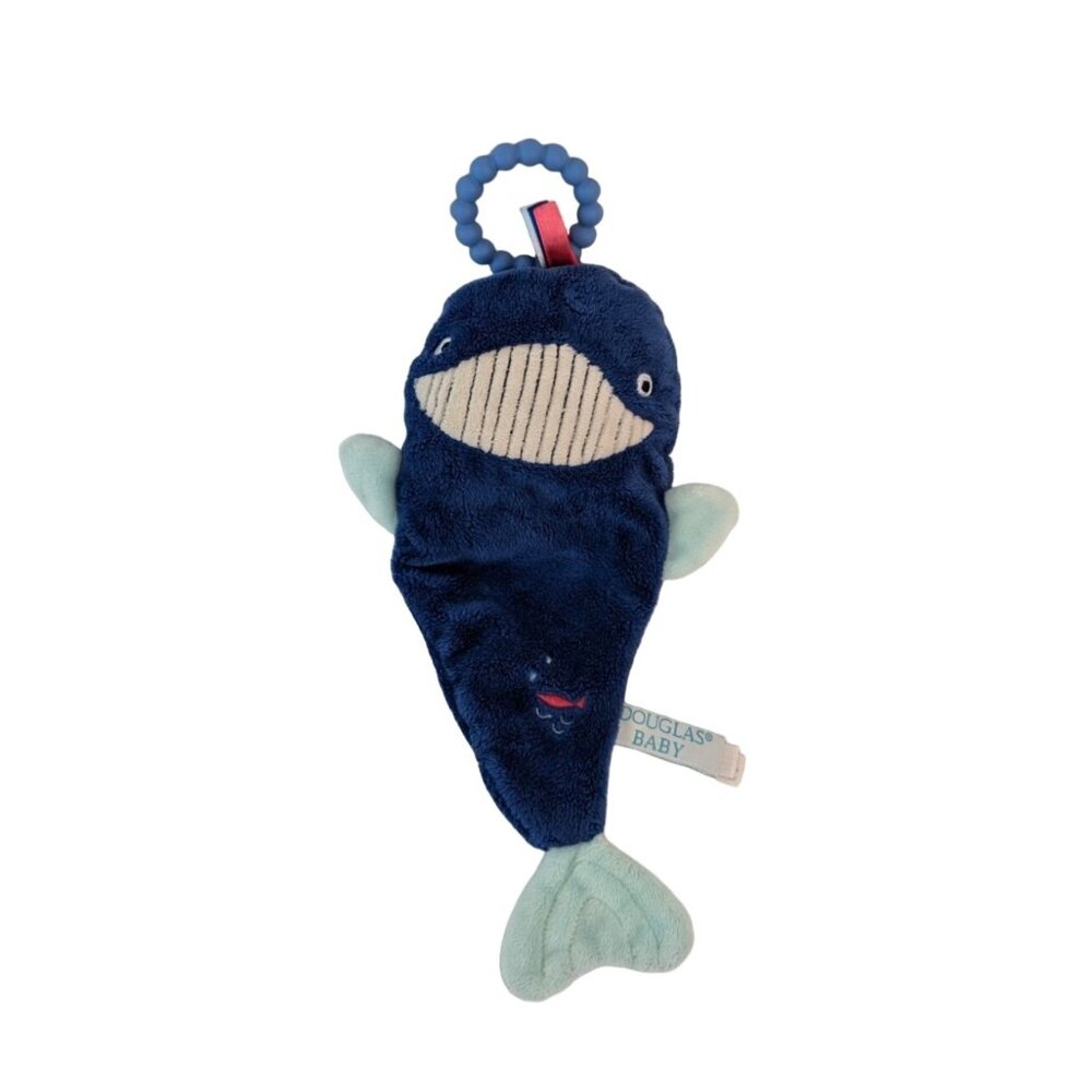 Douglas Baby Blue Sshlumpie Whale Lovey‎ Teething Ring Plush Security Blanket